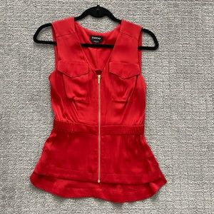 Bebe red silk top with gold zipper size XXS
